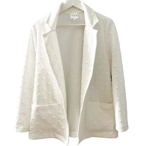 GRAY LA Women's White Pom Pom Polka Dot Applique Open Front Blazer Size Small